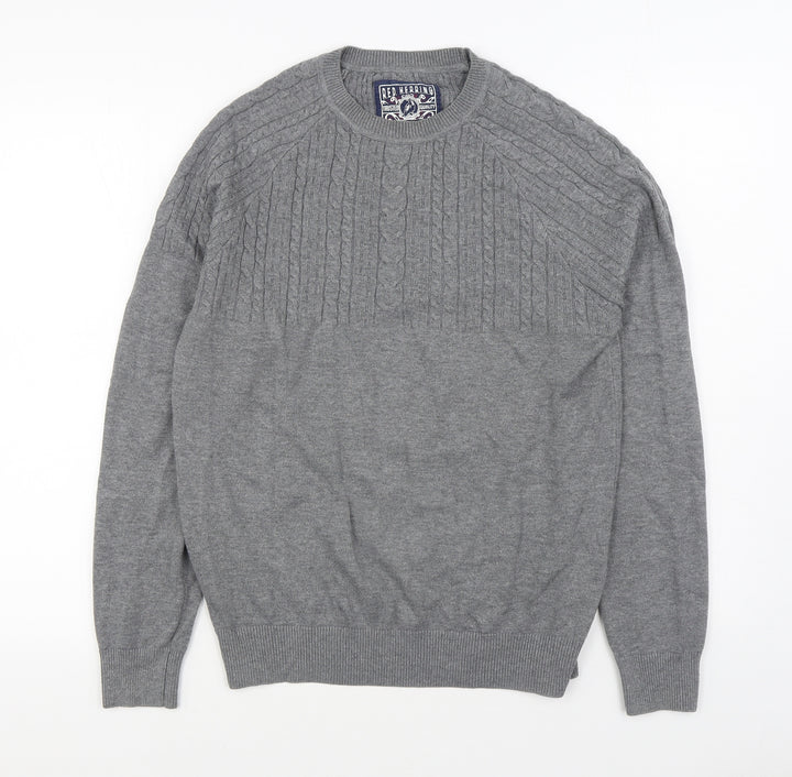 Red Herring Mens Grey Round Neck  Acrylic Pullover Jumper Size S