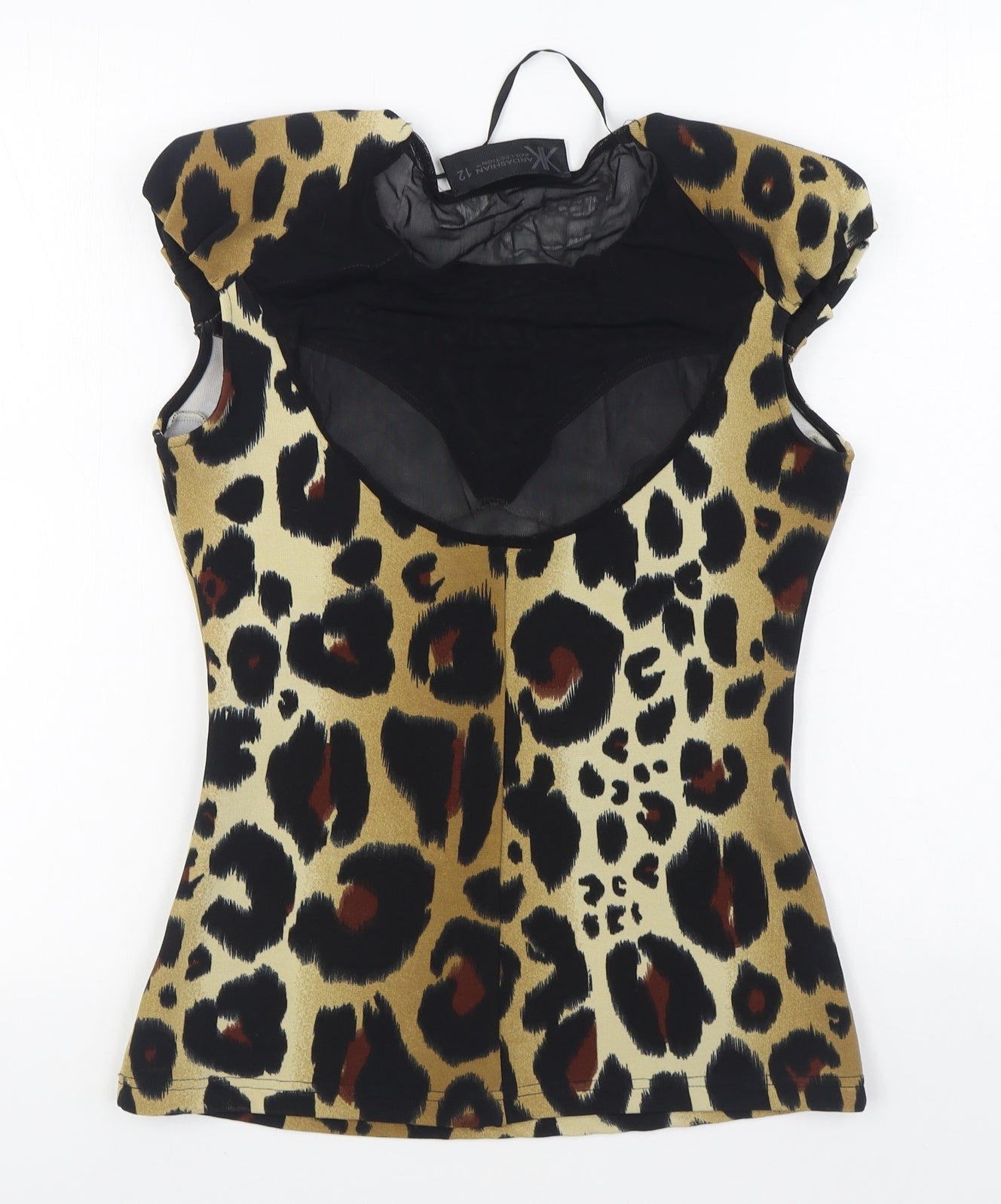 Kardashian Kollection Womens Brown Animal Print Polyester Basic Blouse Size 12 Round Neck