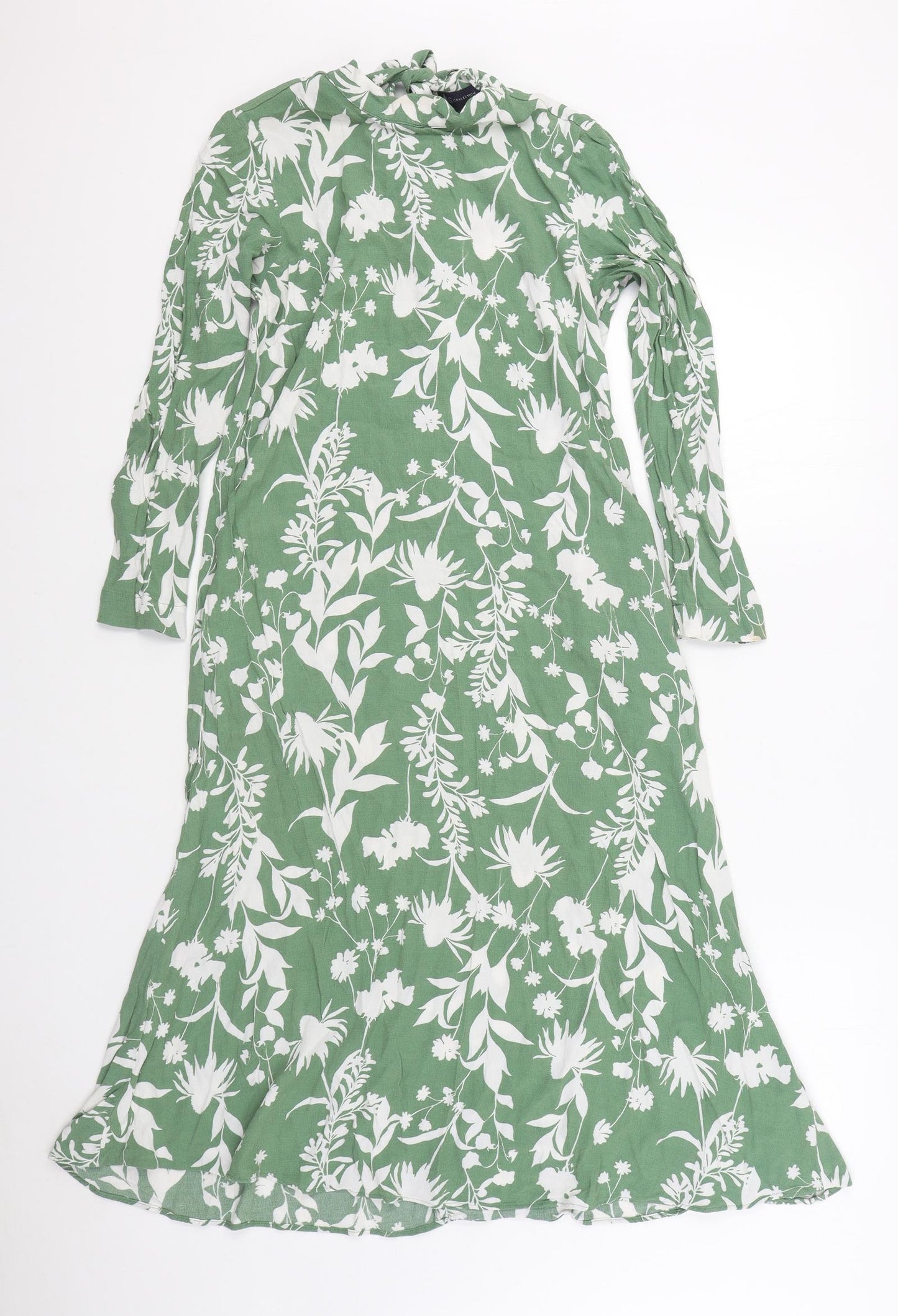 Marks and Spencer Womens Green Floral Viscose A-Line  Size 8  Round Neck Pullover