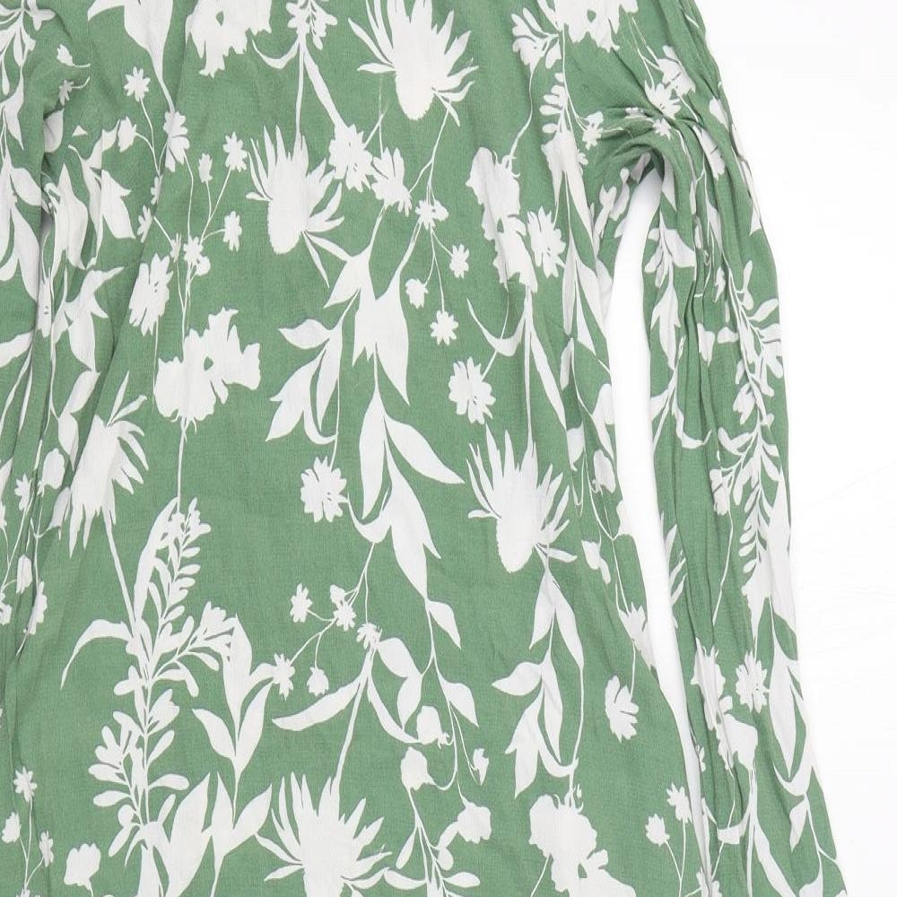 Marks and Spencer Womens Green Floral Viscose A-Line  Size 8  Round Neck Pullover