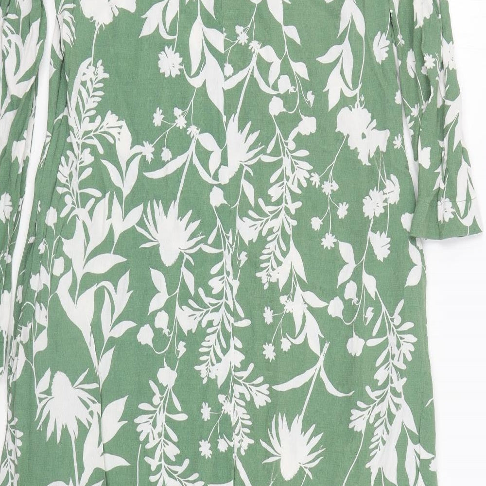 Marks and Spencer Womens Green Floral Viscose A-Line  Size 8  Round Neck Pullover