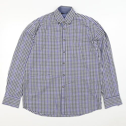 Pretend Mens Blue Plaid Cotton  Button-Up Size M Collared Button