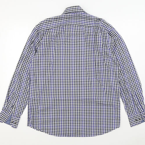 Pretend Mens Blue Plaid Cotton  Button-Up Size M Collared Button