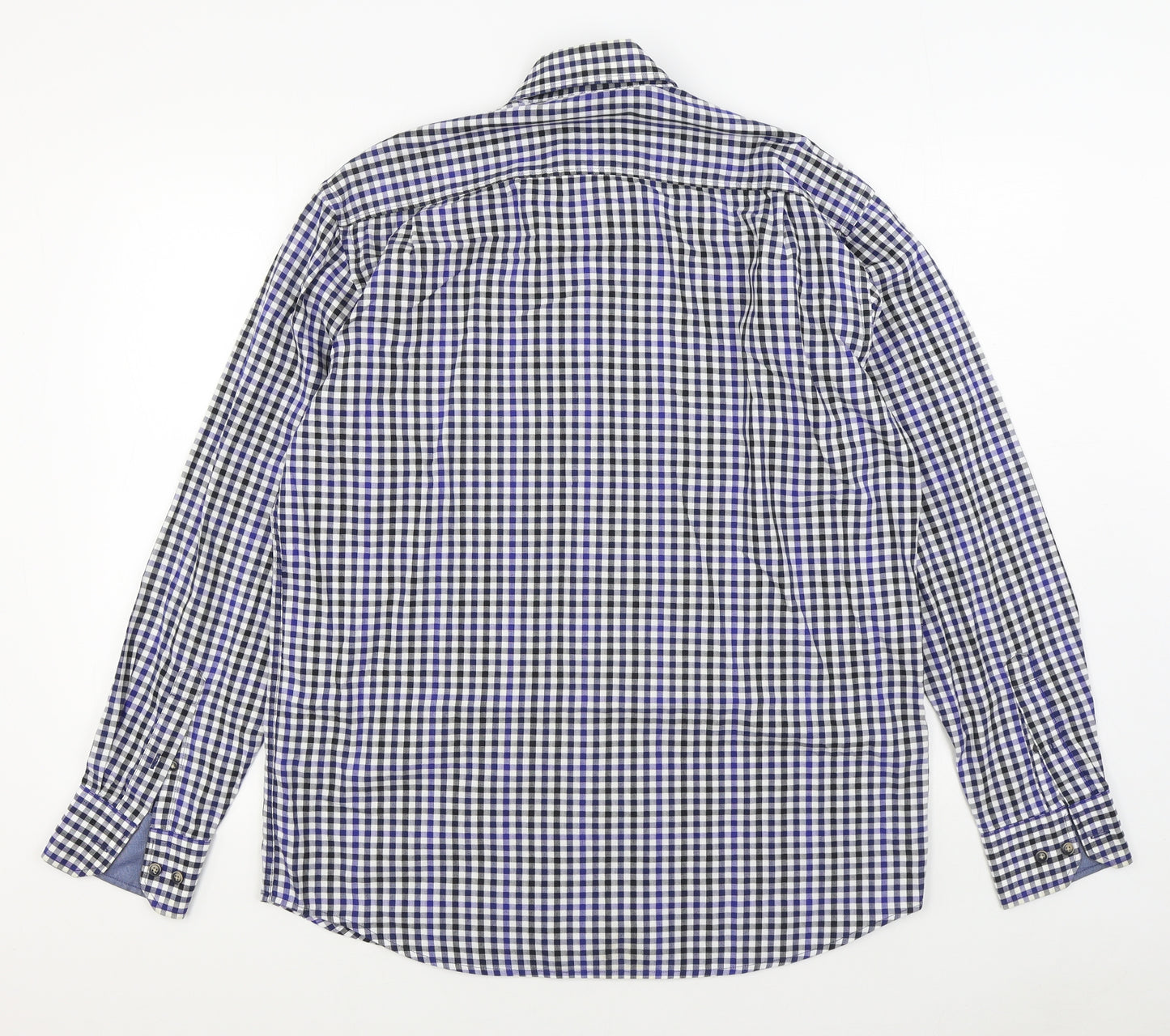 Pretend Mens Blue Plaid Cotton  Button-Up Size M Collared Button