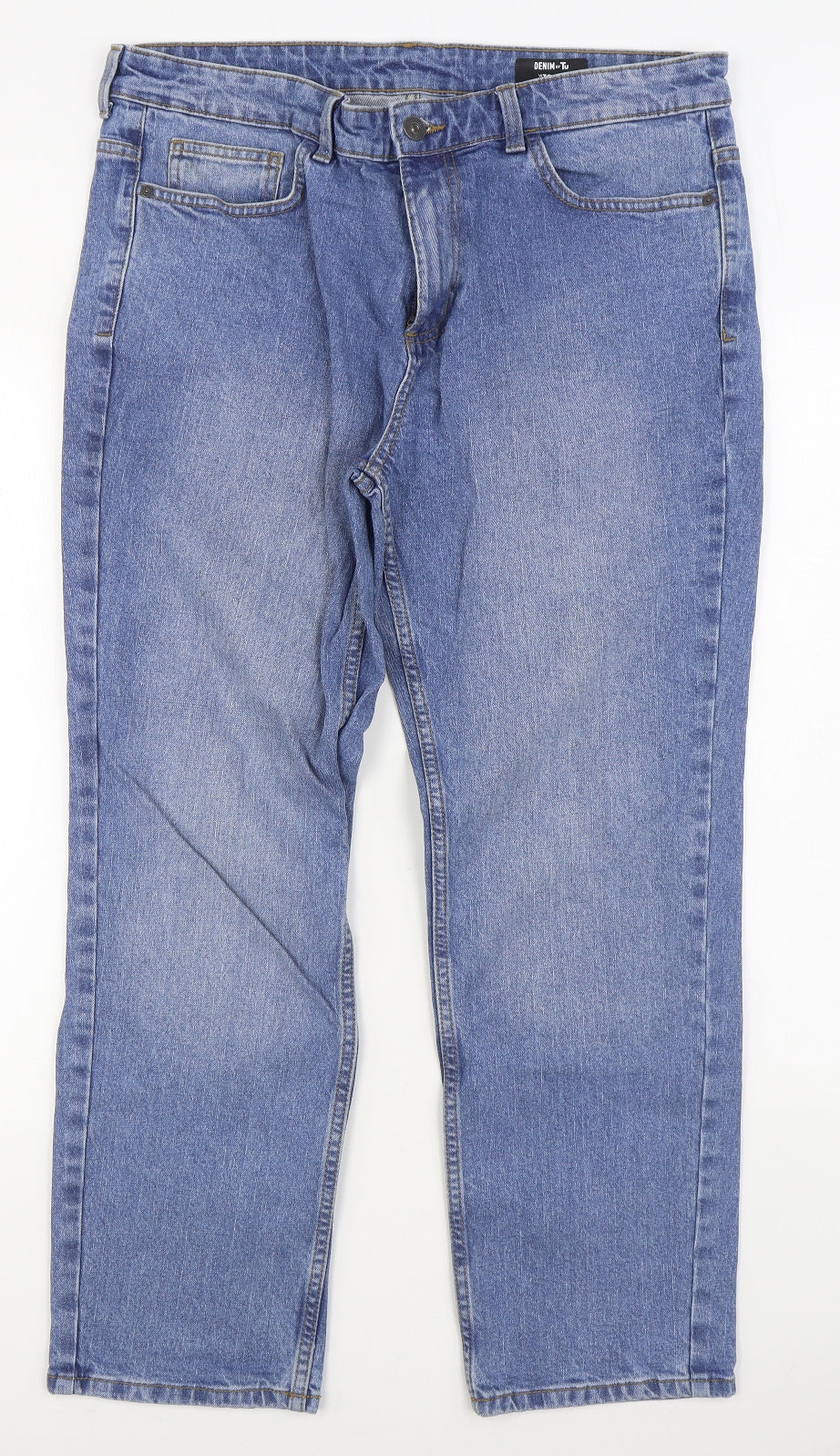 TU Mens Blue  Cotton Straight Jeans Size 36 in L30 in Regular Zip