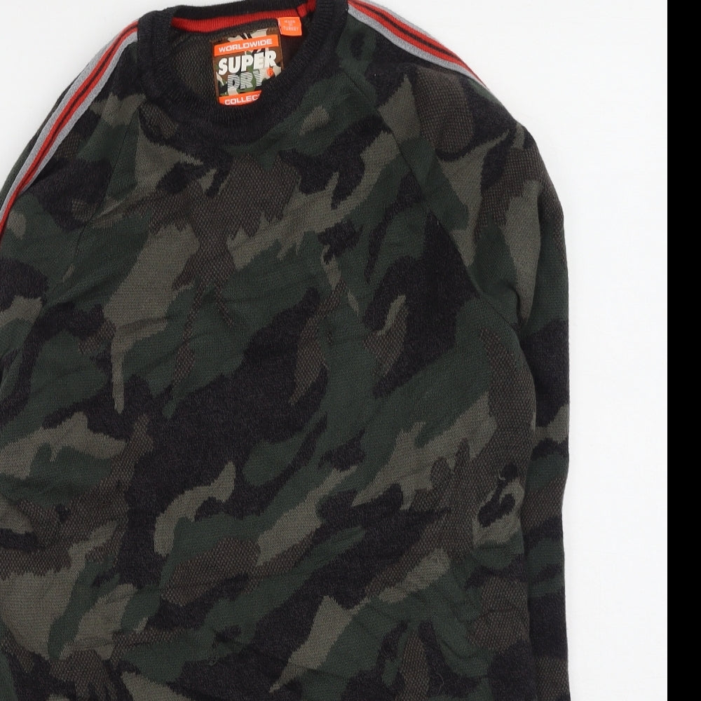 Superdry Womens Multicoloured Round Neck Camouflage Cotton Pullover Jumper Size S