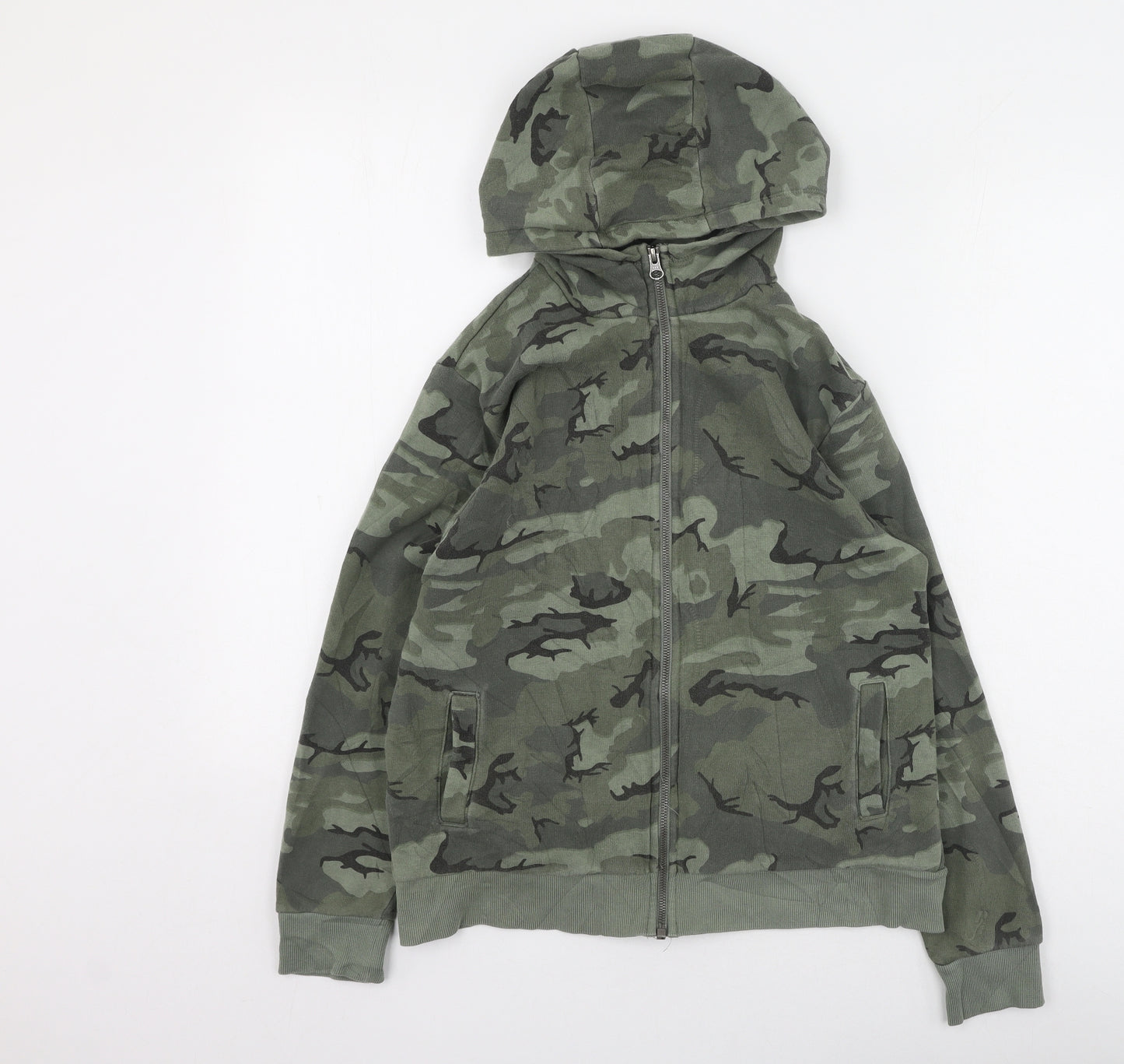 NEXT Boys Green Round Neck Camouflage Cotton Full Zip Jumper Size 12 Years