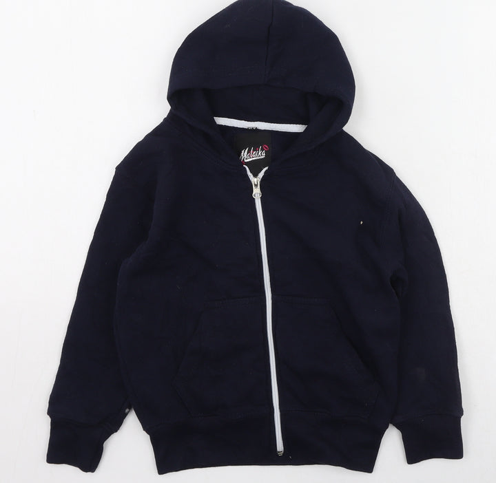 MALIKA Boys Blue Round Neck  Cotton Full Zip Jumper Size 5-6 Years
