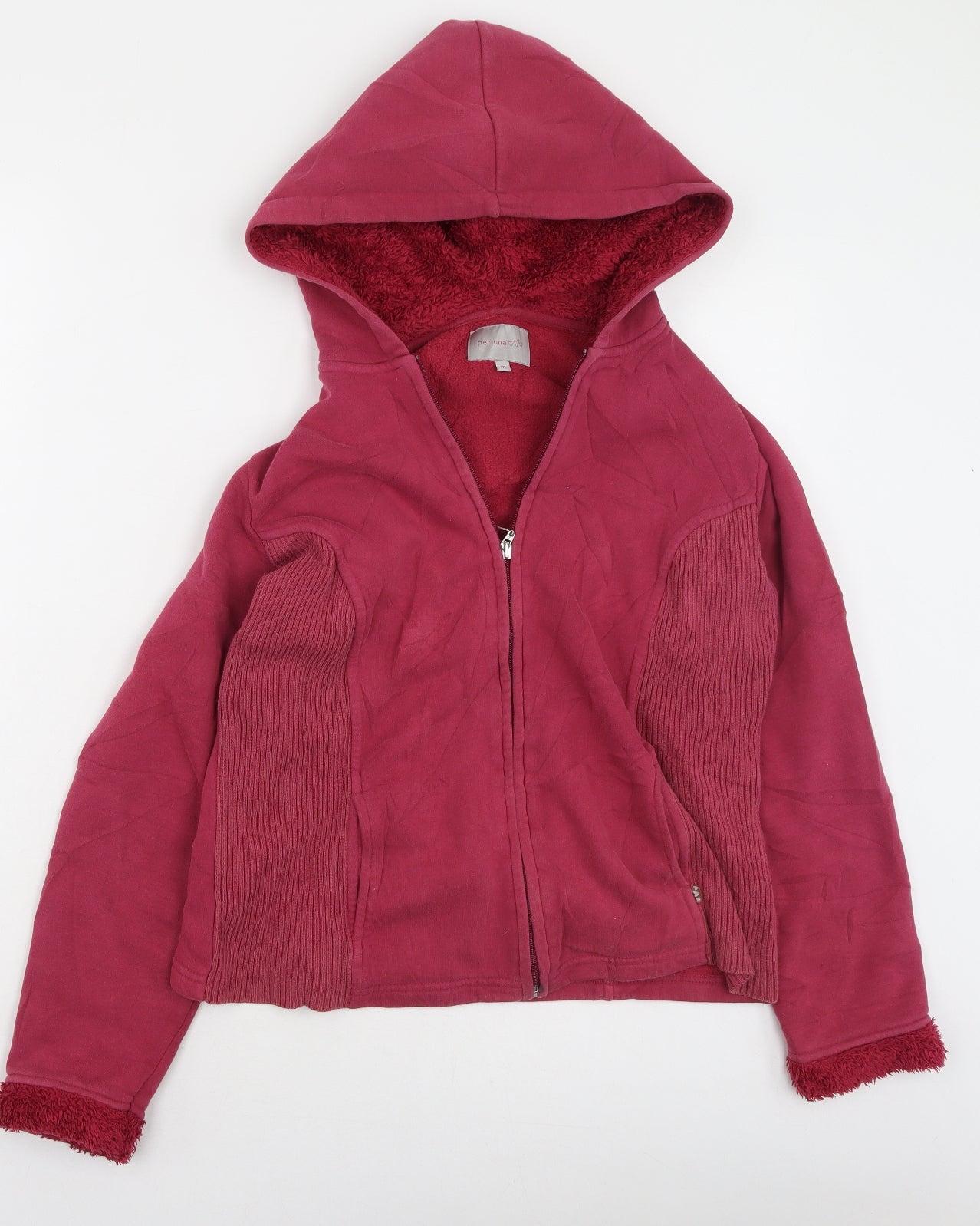 Marks and Spencer Womens Red Round Neck  Cotton Full Zip Jumper Size M
