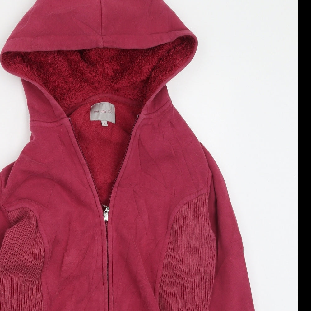 Marks and Spencer Womens Red Round Neck  Cotton Full Zip Jumper Size M