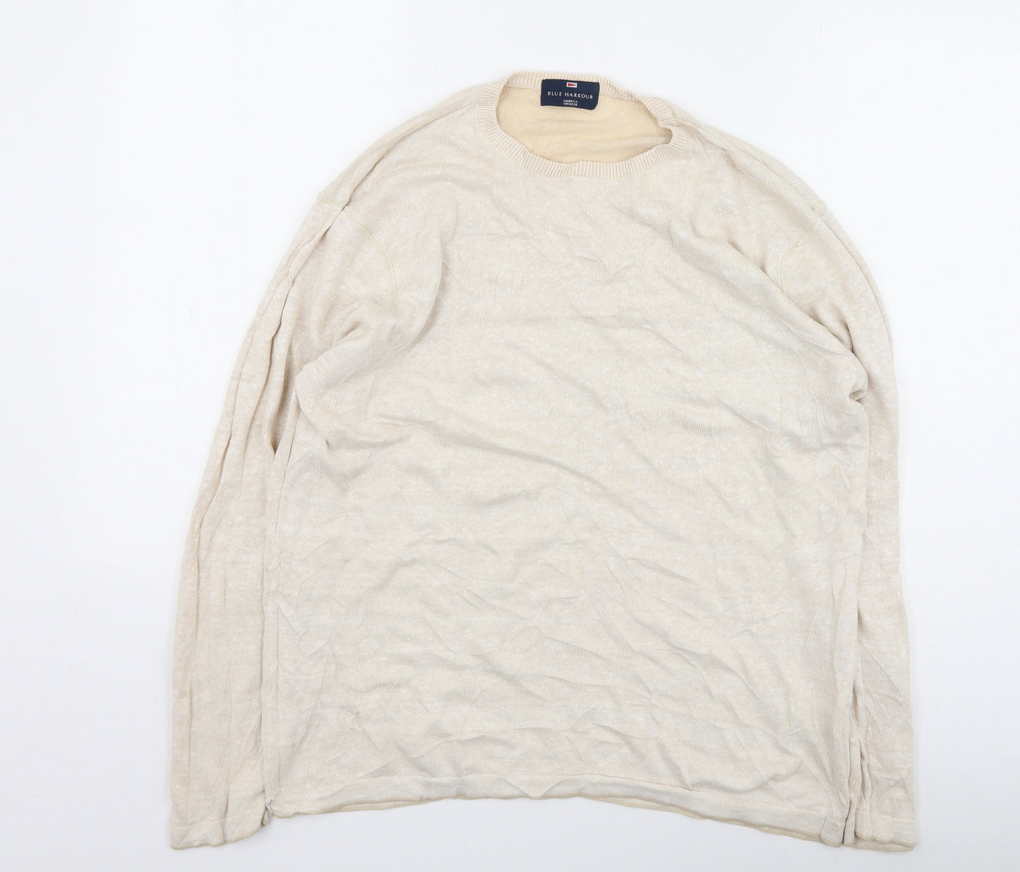 Marks and Spencer Mens Beige Round Neck  Linen Pullover Jumper Size L