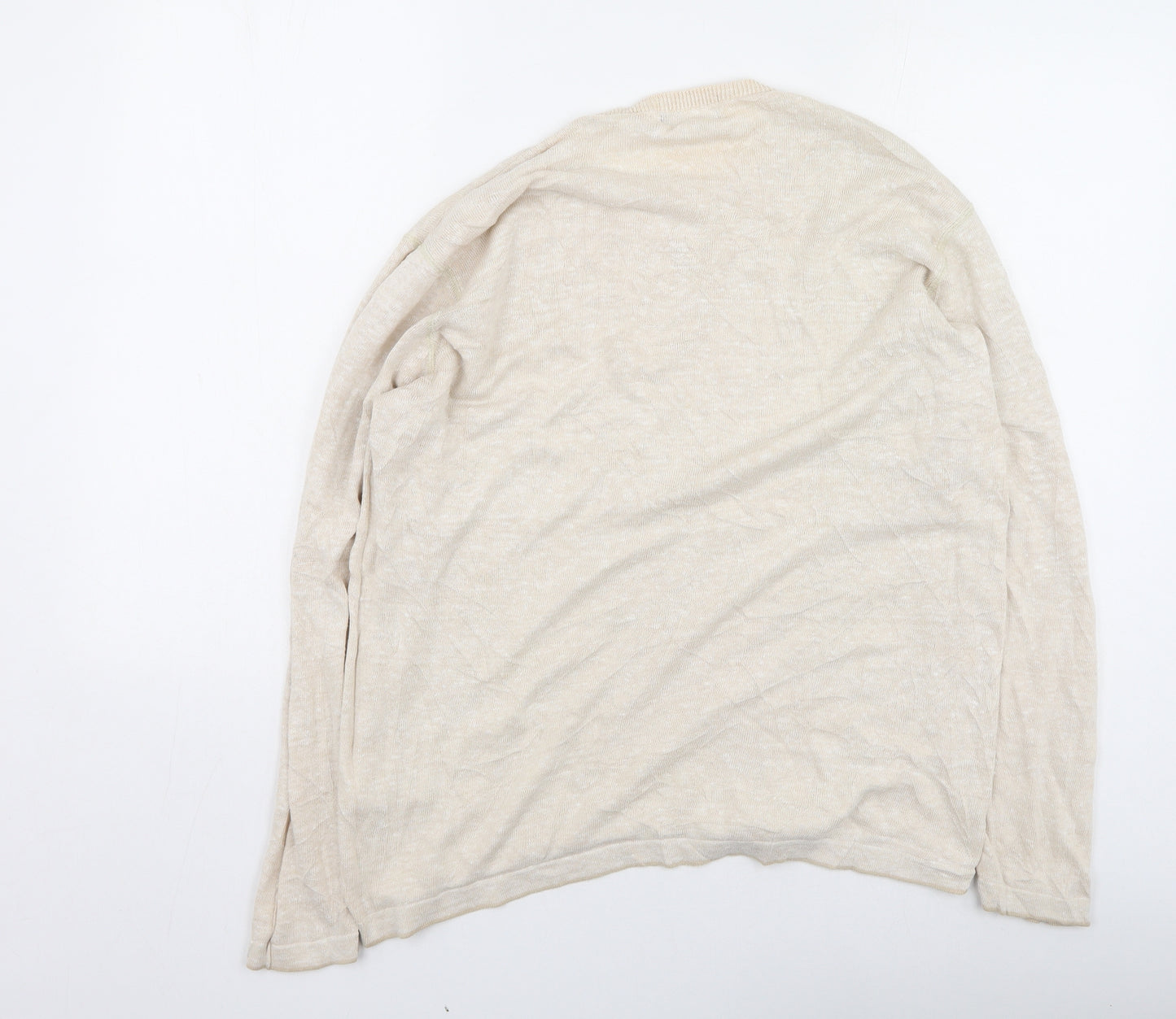 Marks and Spencer Mens Beige Round Neck  Linen Pullover Jumper Size L