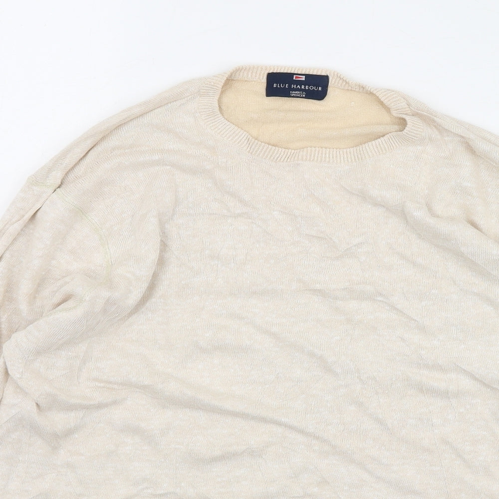 Marks and Spencer Mens Beige Round Neck  Linen Pullover Jumper Size L