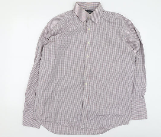 Front view of Savile Row men’s multicoloured plaid cotton button-up, size 42, collared