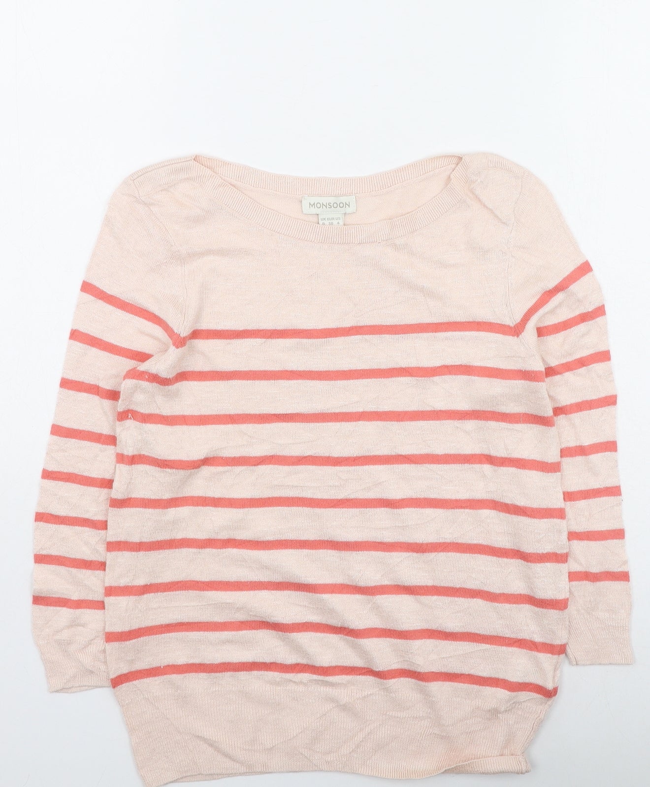 Monsoon Womens Multicoloured Round Neck Striped Linen Pullover Jumper Size 8