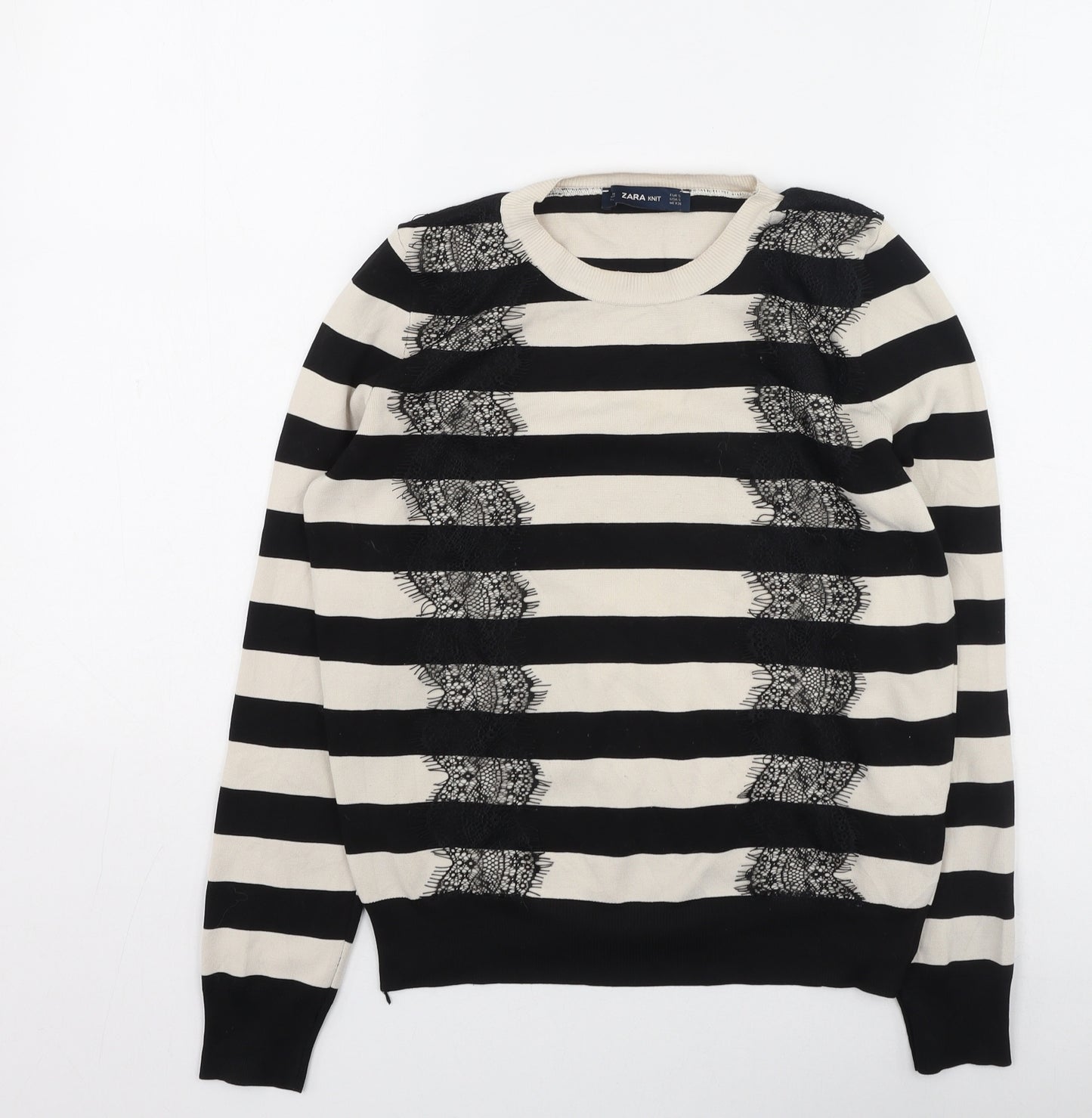 Zara Womens Multicoloured Striped Polyamide Pullover Sweatshirt Size S