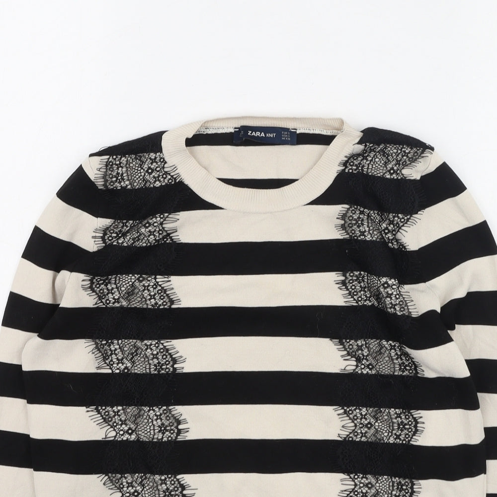 Zara Womens Multicoloured Striped Polyamide Pullover Sweatshirt Size S