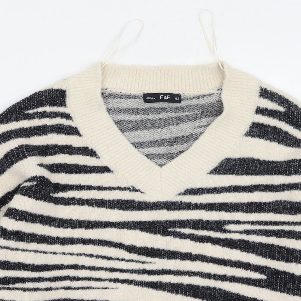 F&F Womens Multicoloured V-Neck Animal Print Polyamide Pullover Jumper Size 14