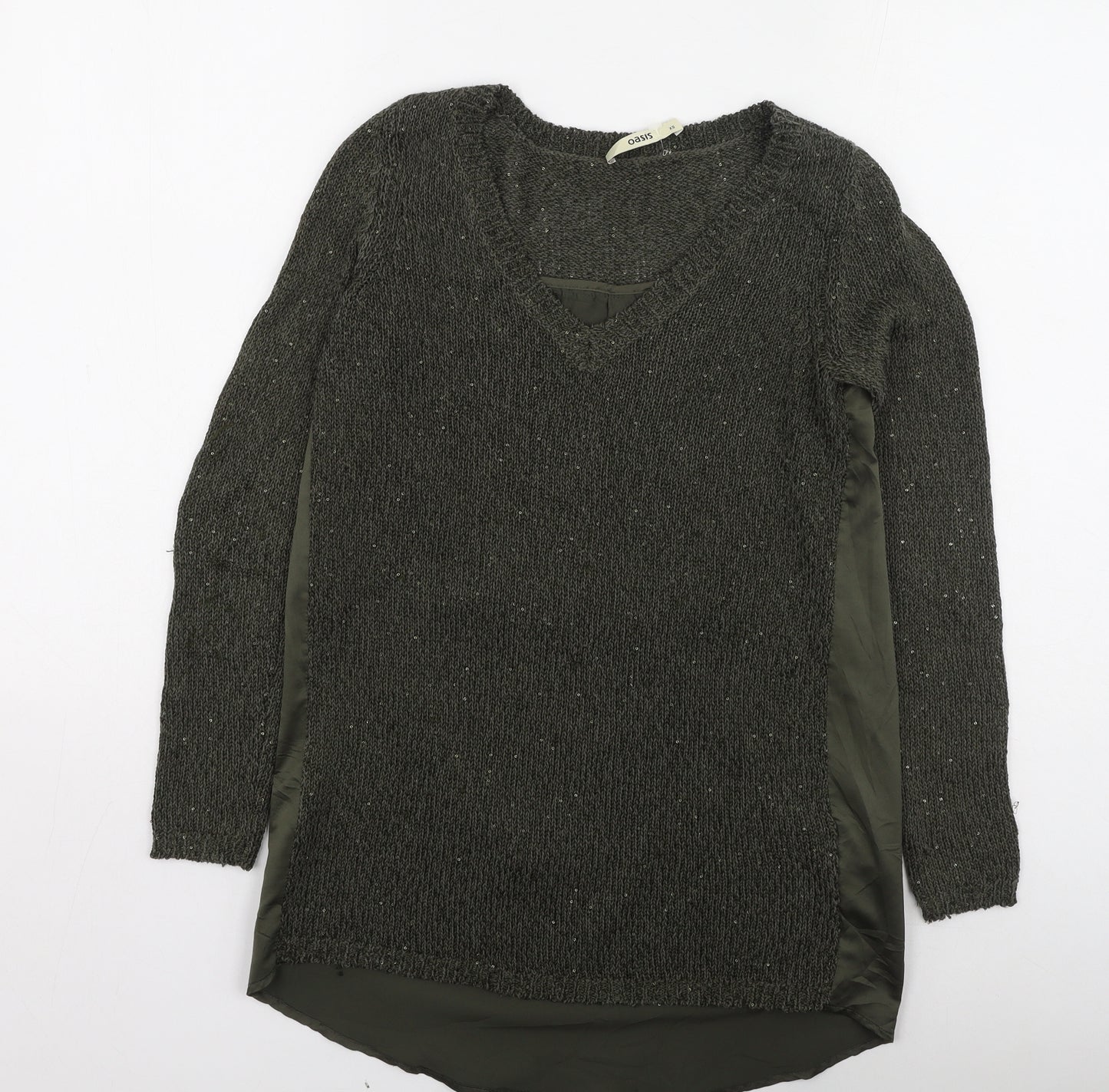 Oasis Womens Green Round Neck  Polyester Pullover Jumper Size XS