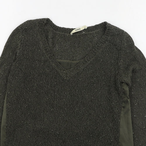 Oasis Womens Green Round Neck  Polyester Pullover Jumper Size XS