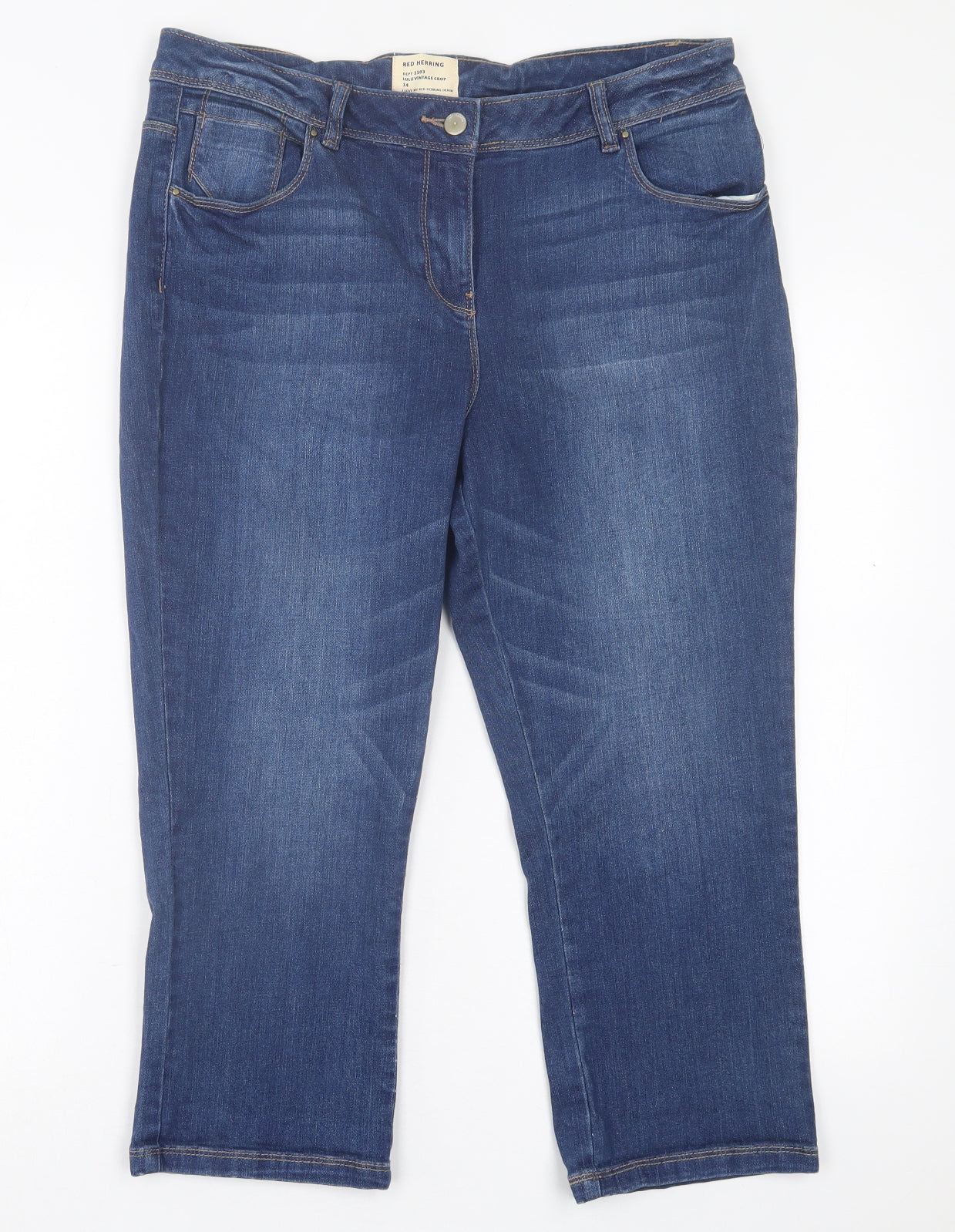 Red Herring Womens Blue  Cotton Cropped Jeans Size 14 L22 in Regular Button