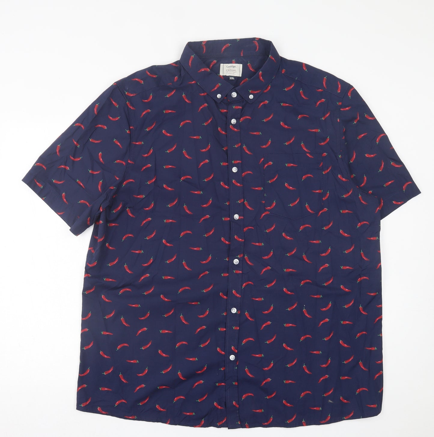 George Mens Black Geometric Cotton  Button-Up Size 2XL Collared Button