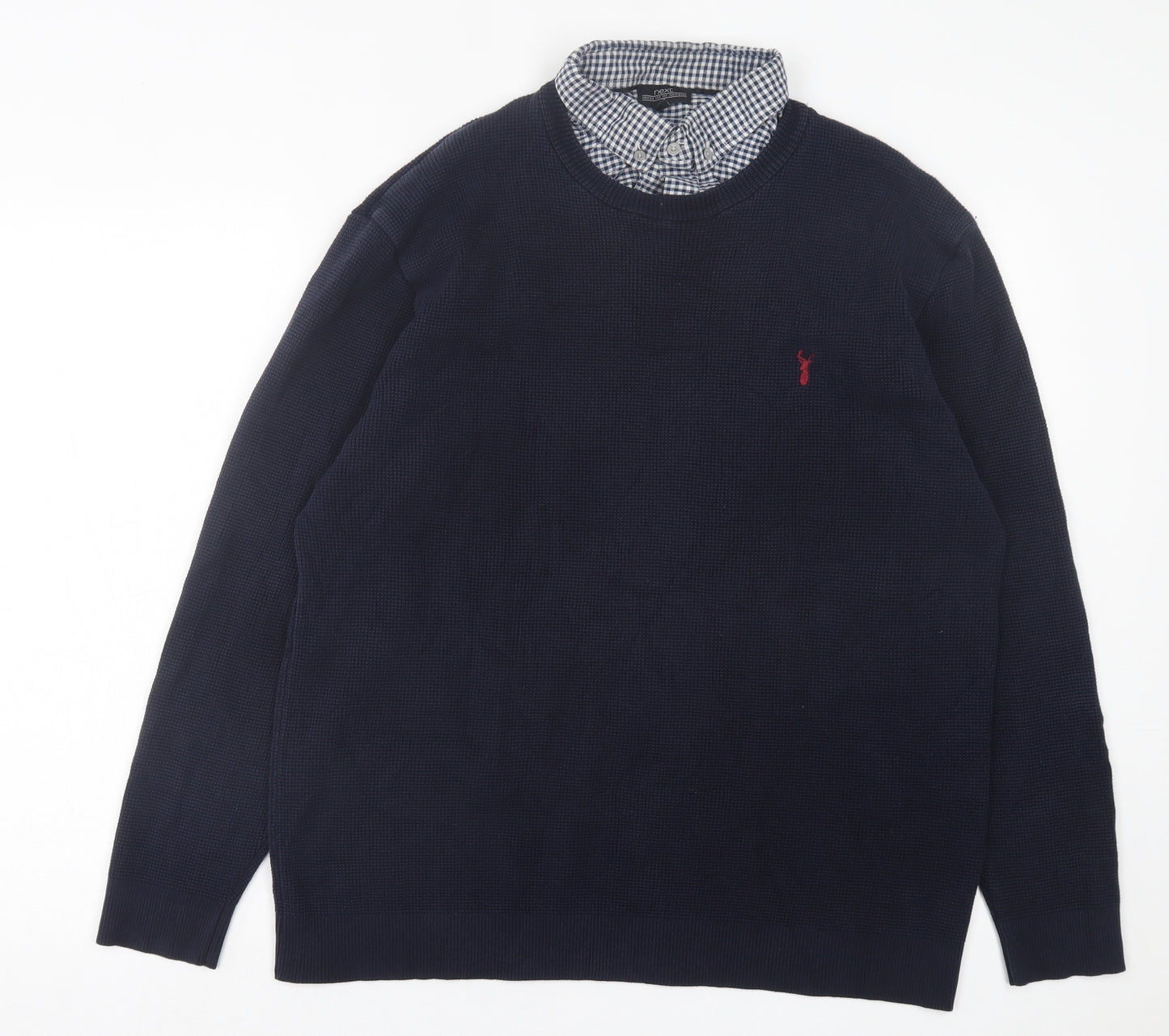 NEXT Mens Blue Collared  Cotton Pullover Jumper Size 2XL