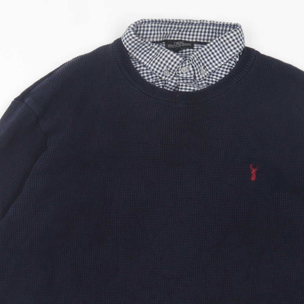 NEXT Mens Blue Collared  Cotton Pullover Jumper Size 2XL