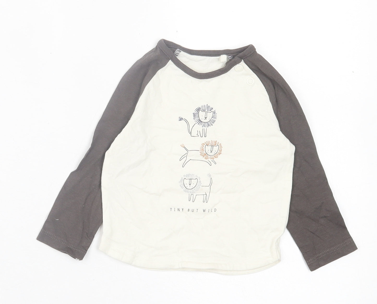 TU Boys White  Cotton Basic Casual Size 3-6 Months Crew Neck Button