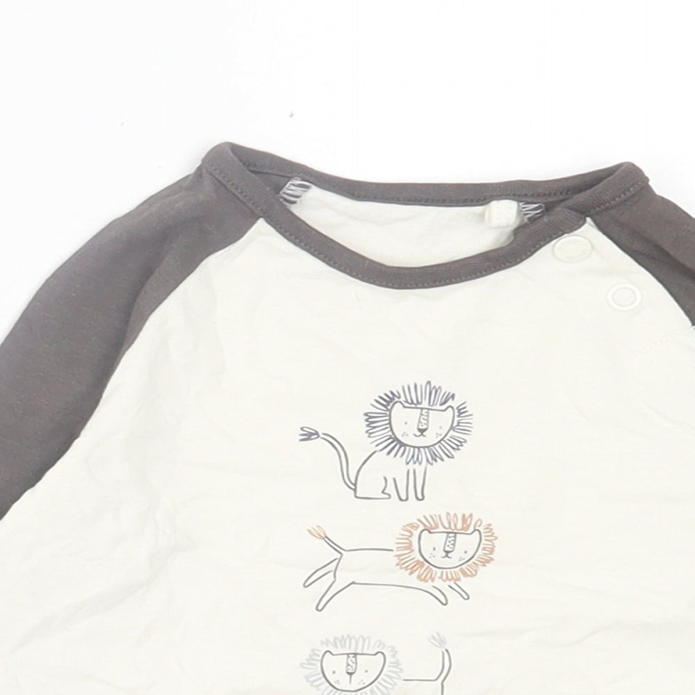 TU Boys White  Cotton Basic Casual Size 3-6 Months Crew Neck Button