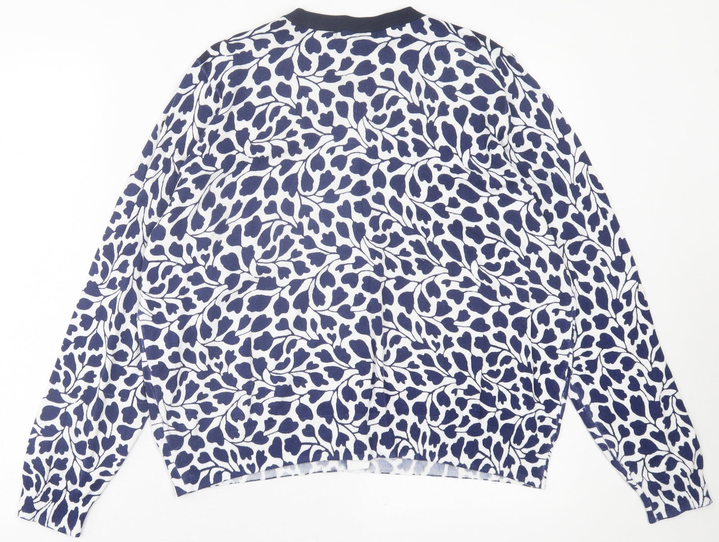 Marks and Spencer Womens Blue Crew Neck Geometric Viscose Cardigan Jumper Size 20
