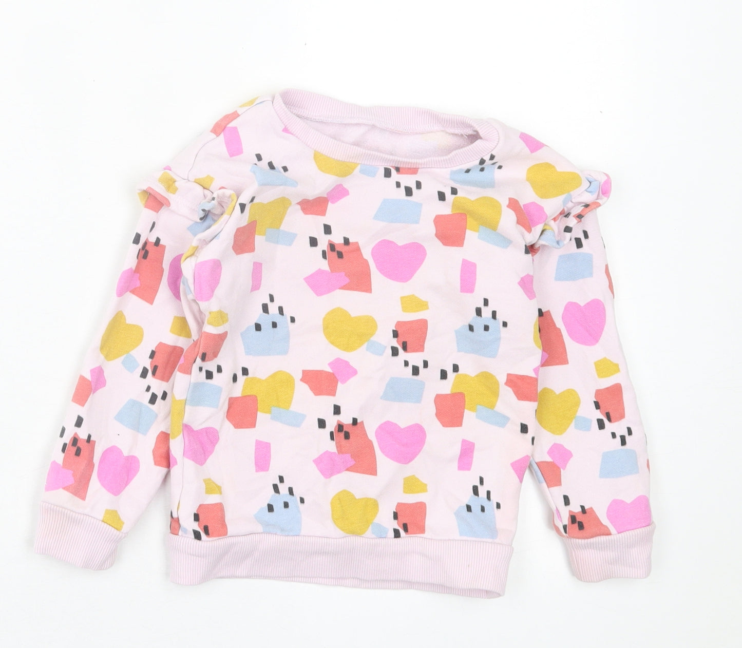 Dunnes Stores Girls Pink Geometric Cotton Pullover Sweatshirt Size 2-3 Years  Pullover