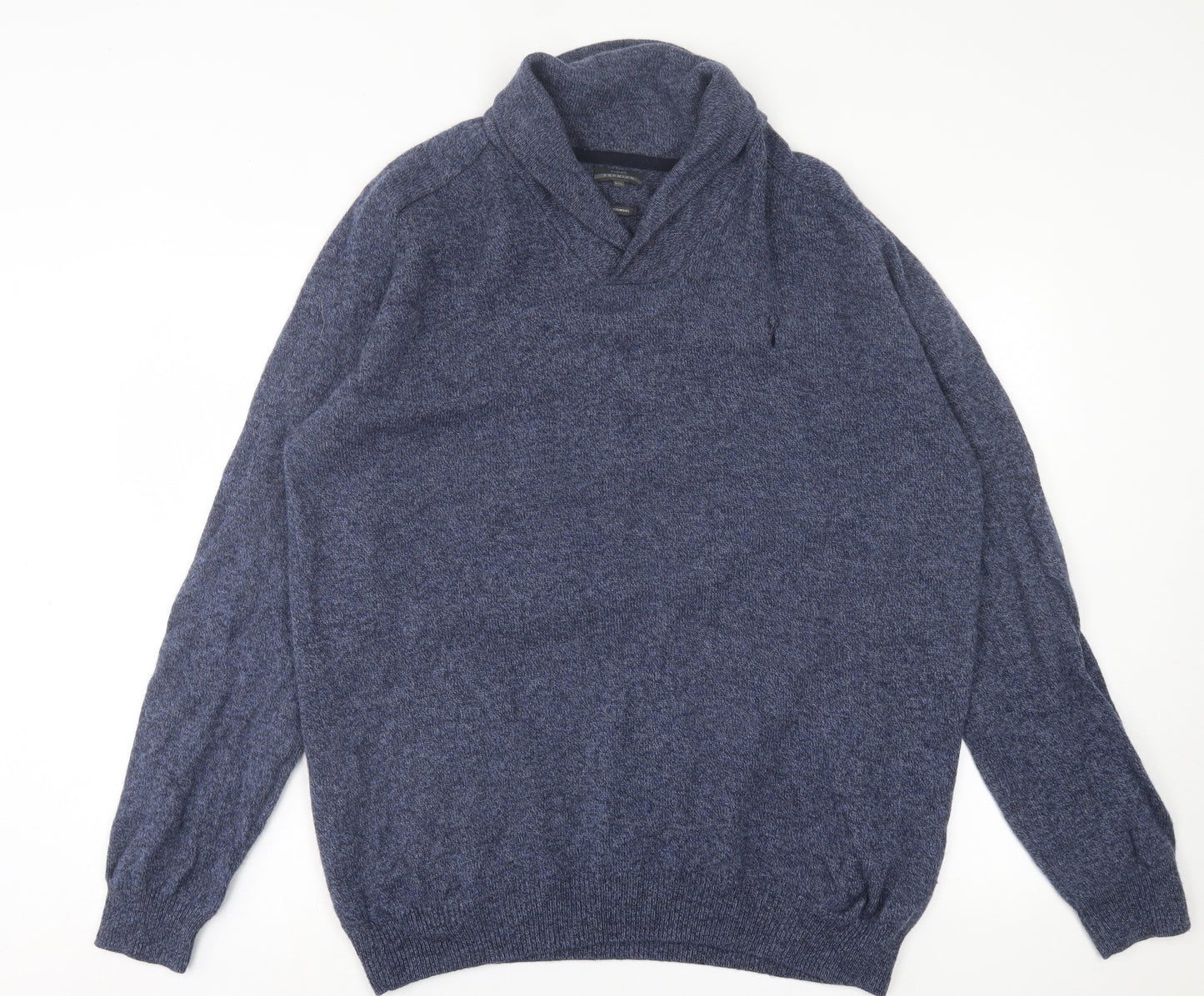 NEXT Mens Blue V-Neck  Wool Pullover Jumper Size 2XL