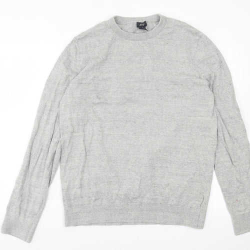 H&M Mens Grey Crew Neck  Cotton Pullover Jumper Size L