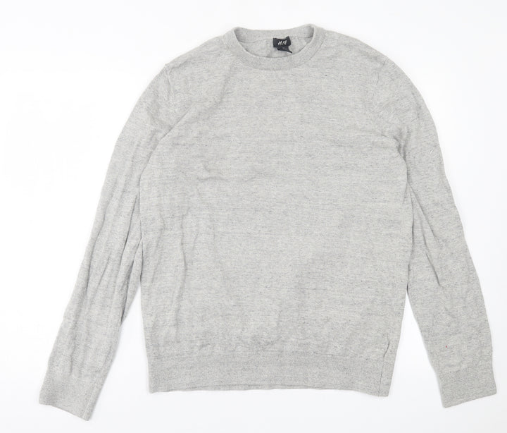 H&M Mens Grey Crew Neck Cotton Pullover Jumper Size L