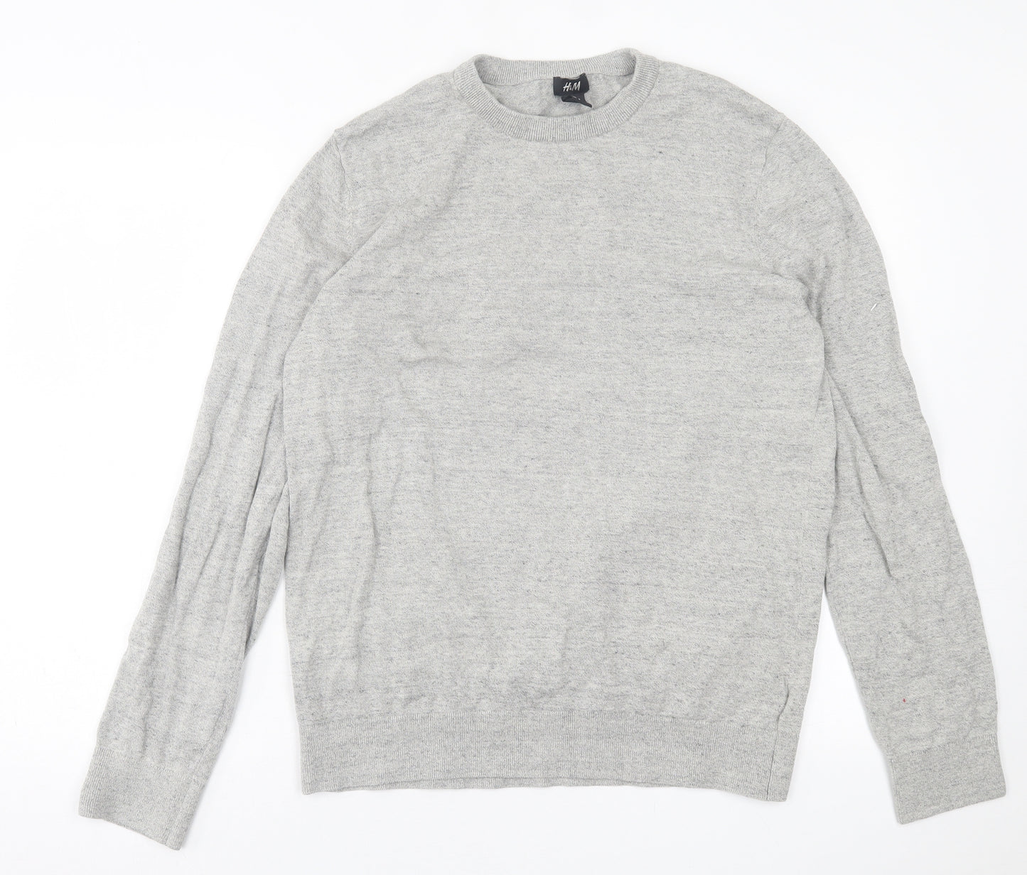 H&M Mens Grey Crew Neck  Cotton Pullover Jumper Size L