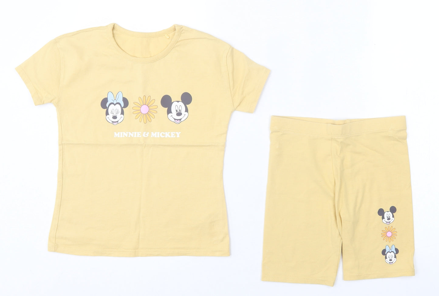 George Girls Yellow  Cotton Shorts Outfit/Set Size 6-7 Years  Pullover - Minnie & Mickey