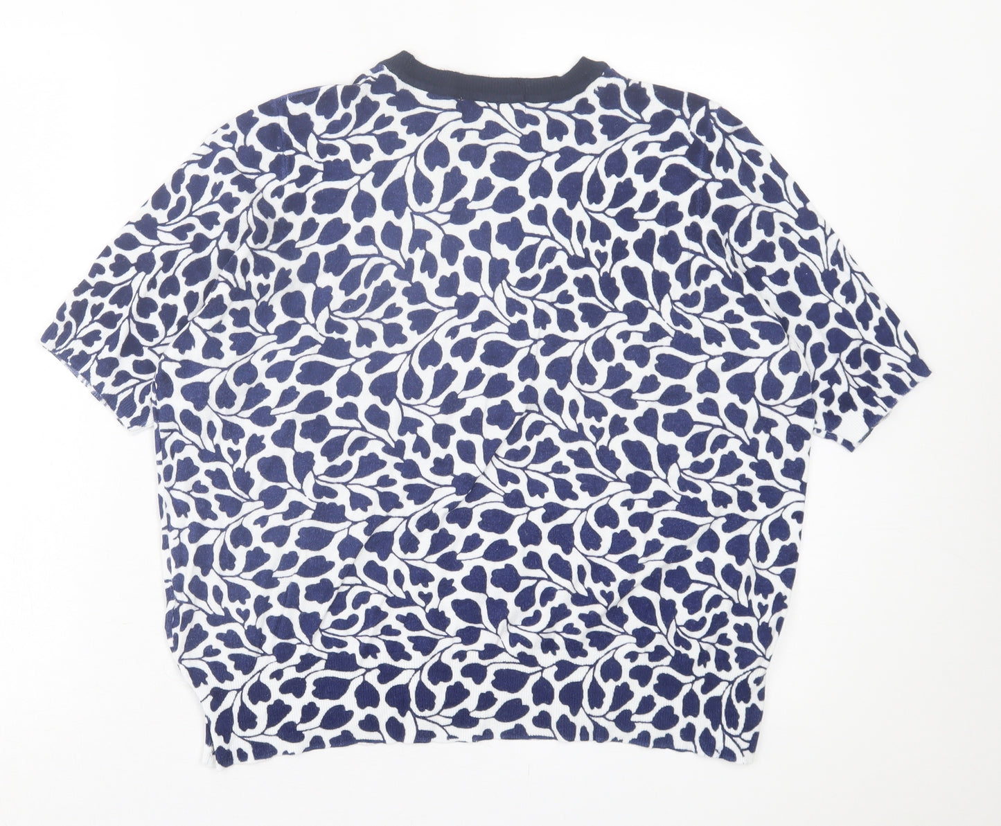 Marks and Spencer Womens Blue Geometric Viscose Basic T-Shirt Size 18 Crew Neck