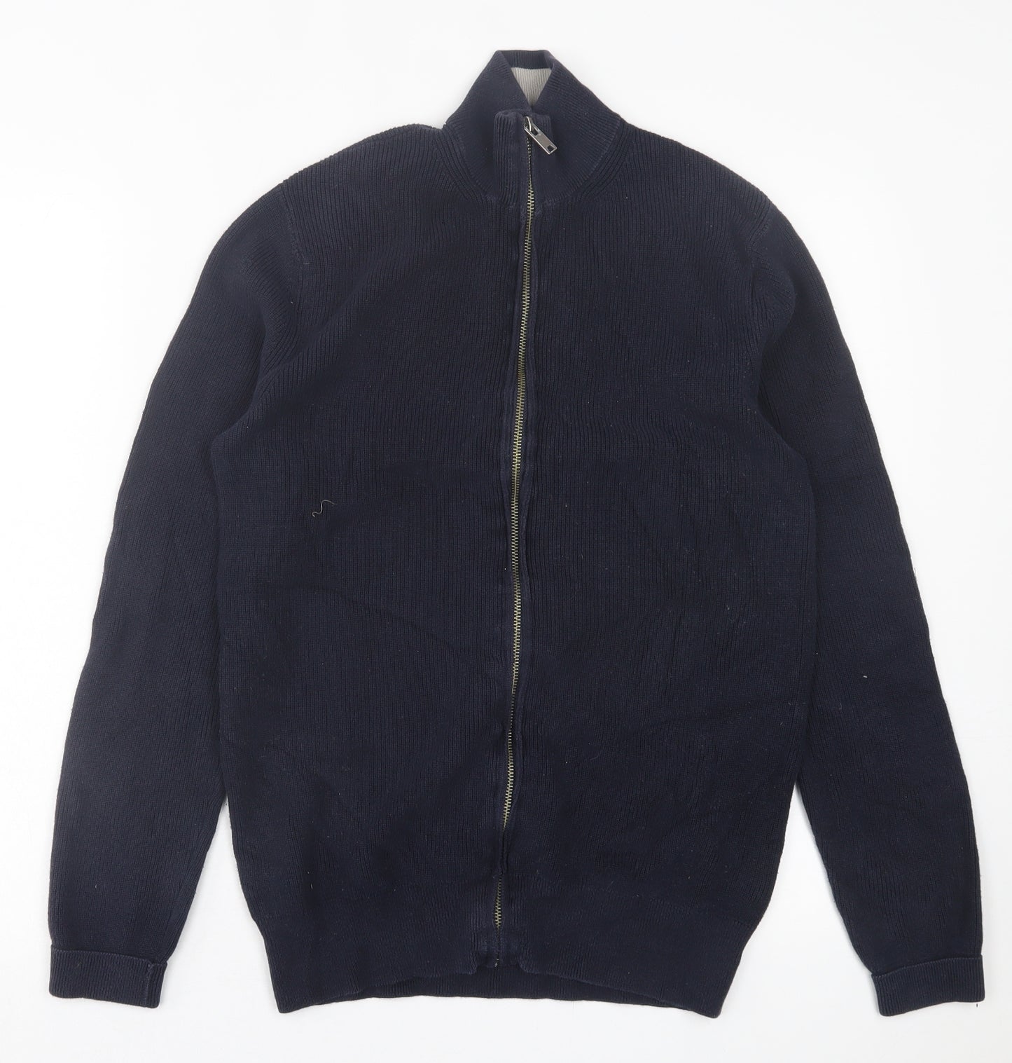 Nigel Hall Mens Blue High Neck  Cotton Full Zip Jumper Size M