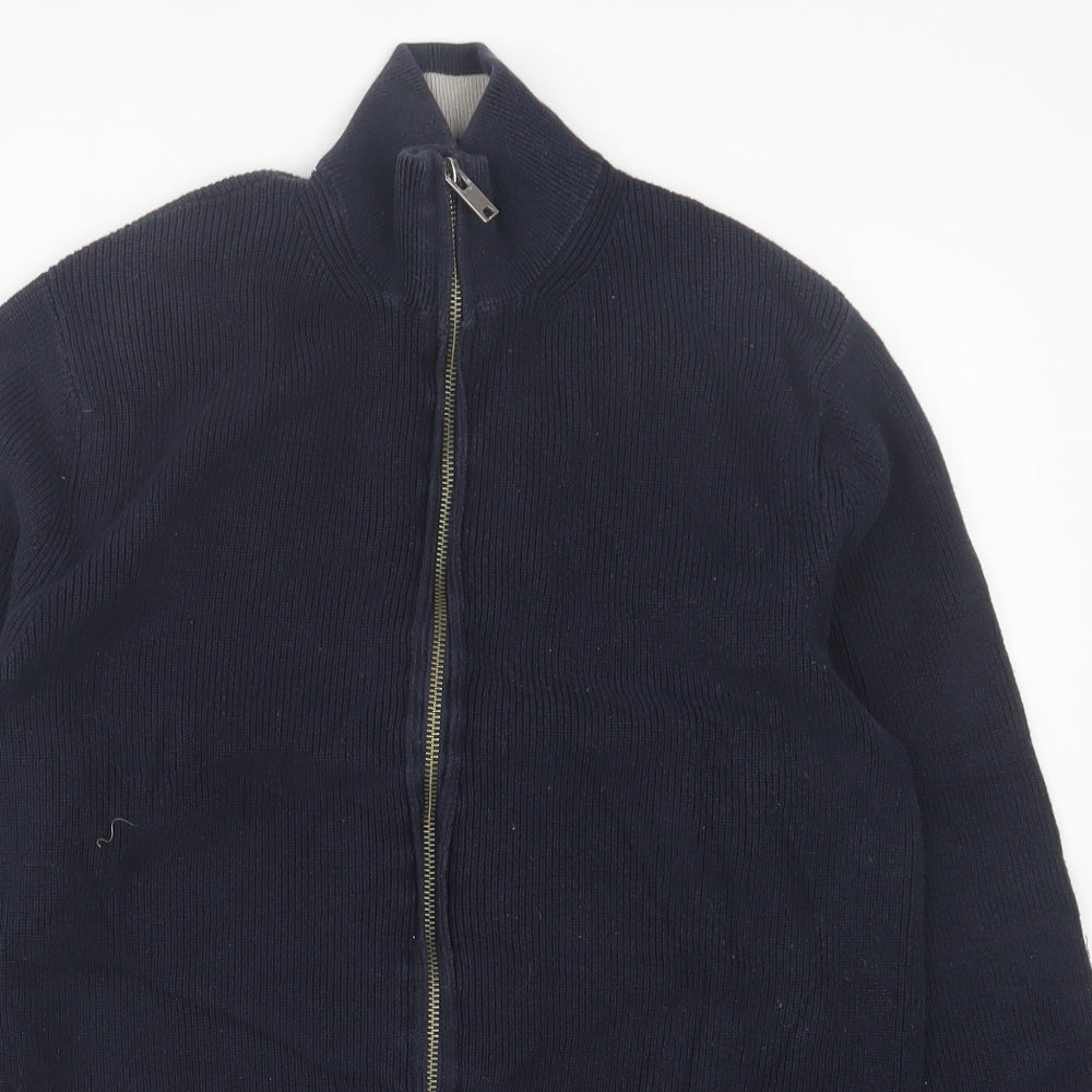 Nigel Hall Mens Blue High Neck  Cotton Full Zip Jumper Size M