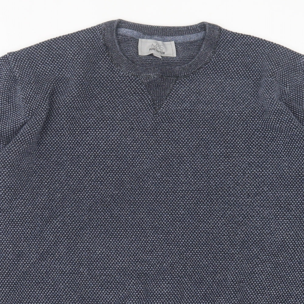 Marks and Spencer Mens Black Crew Neck  Cotton Pullover Jumper Size M