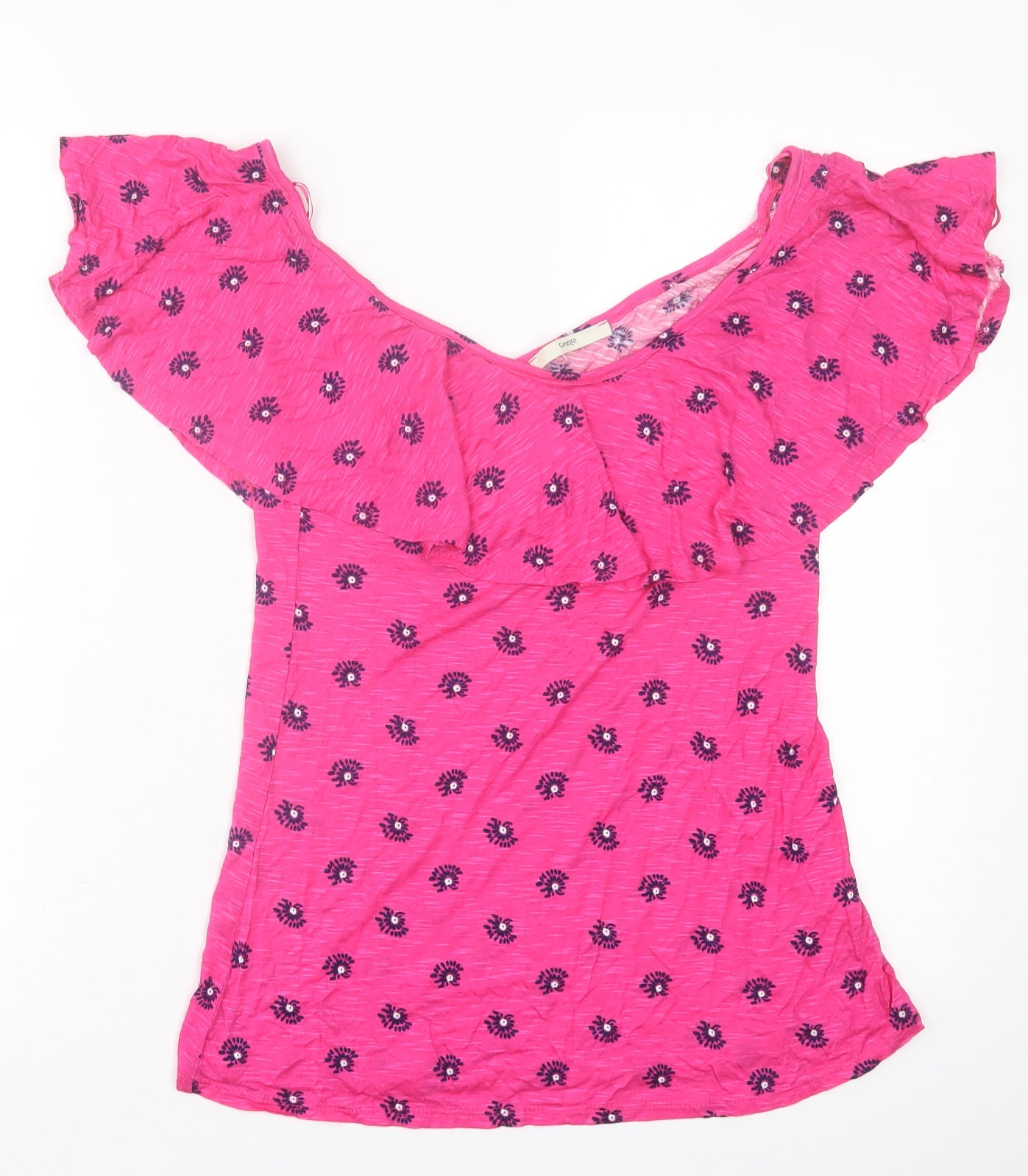 George Womens Pink Geometric Viscose Basic T-Shirt Size 8 Off the Shoulder