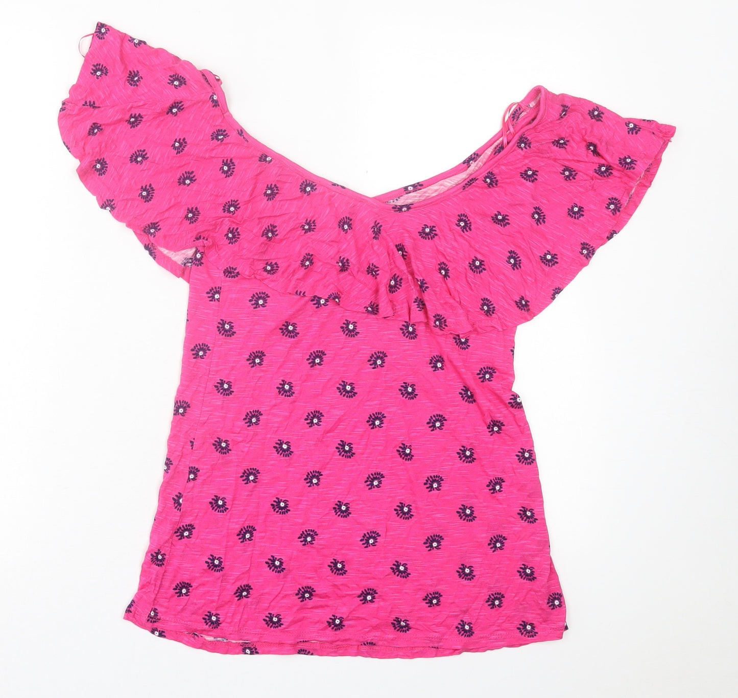 George Womens Pink Geometric Viscose Basic T-Shirt Size 8 Off the Shoulder