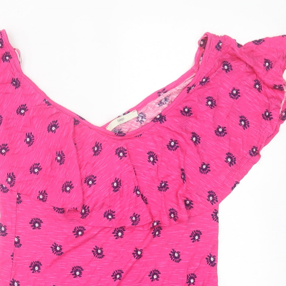 George Womens Pink Geometric Viscose Basic T-Shirt Size 8 Off the Shoulder