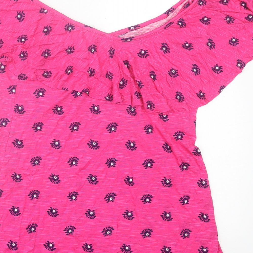 George Womens Pink Geometric Viscose Basic T-Shirt Size 8 Off the Shoulder