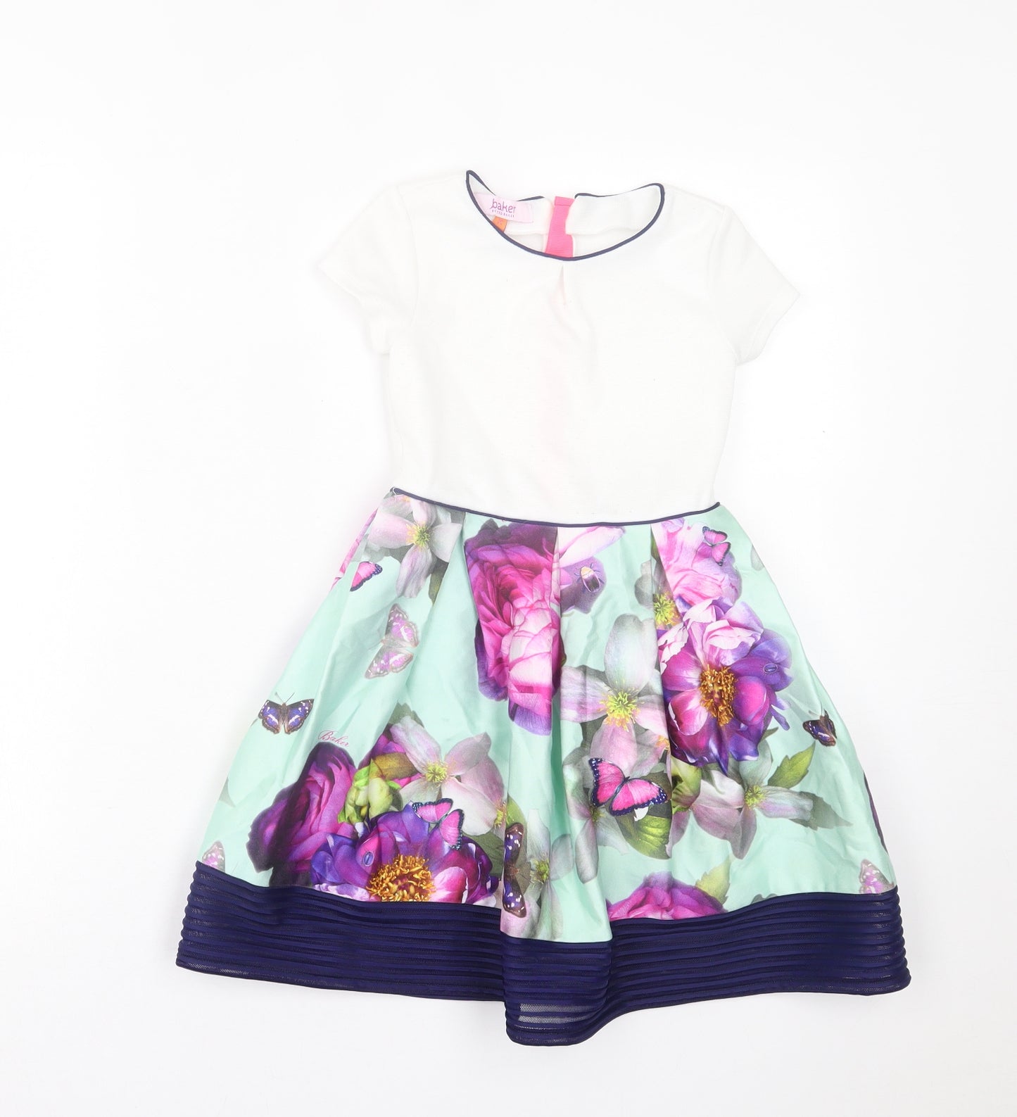 Ted Baker Girls White Floral Polyester A-Line  Size 4-5 Years  Crew Neck Zip