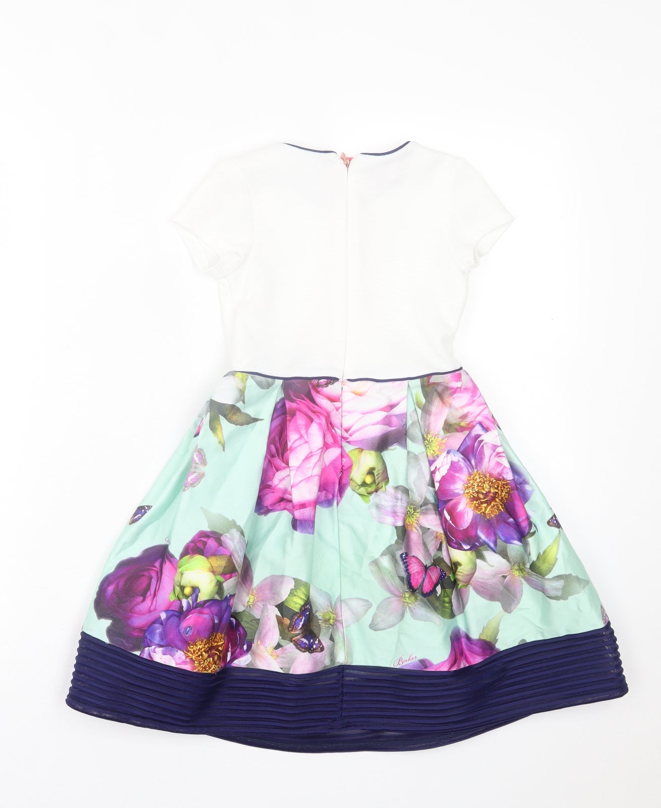 Ted Baker Girls White Floral Polyester A-Line  Size 4-5 Years  Crew Neck Zip
