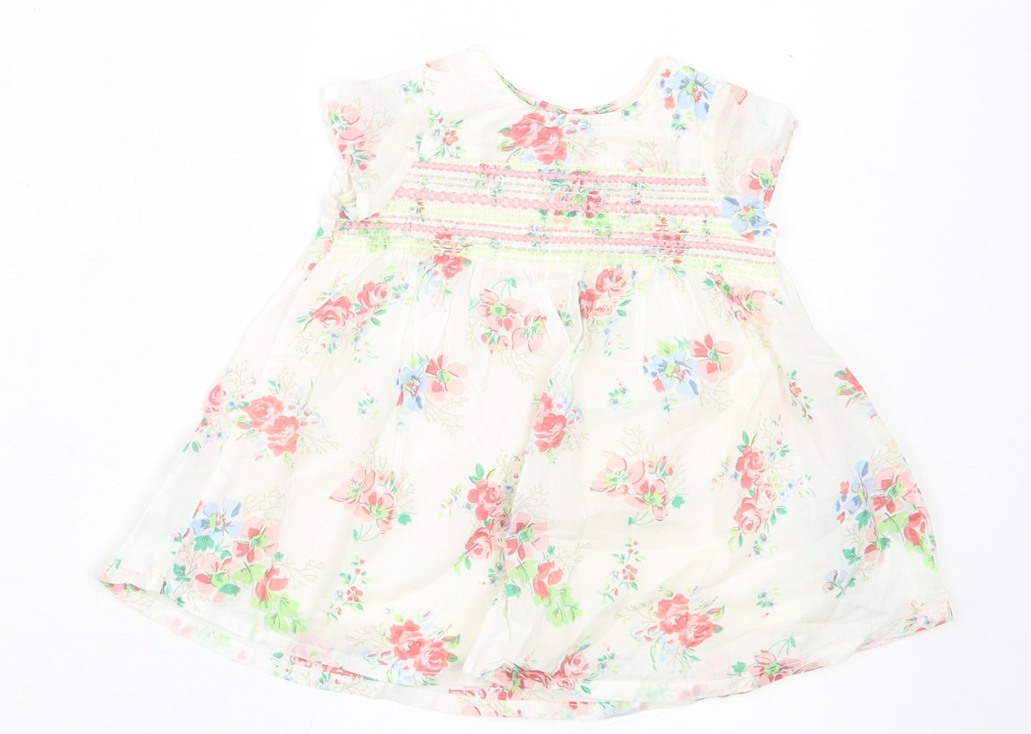 NEXT Girls Beige Floral Cotton A-Line  Size Newborn  Crew Neck Button
