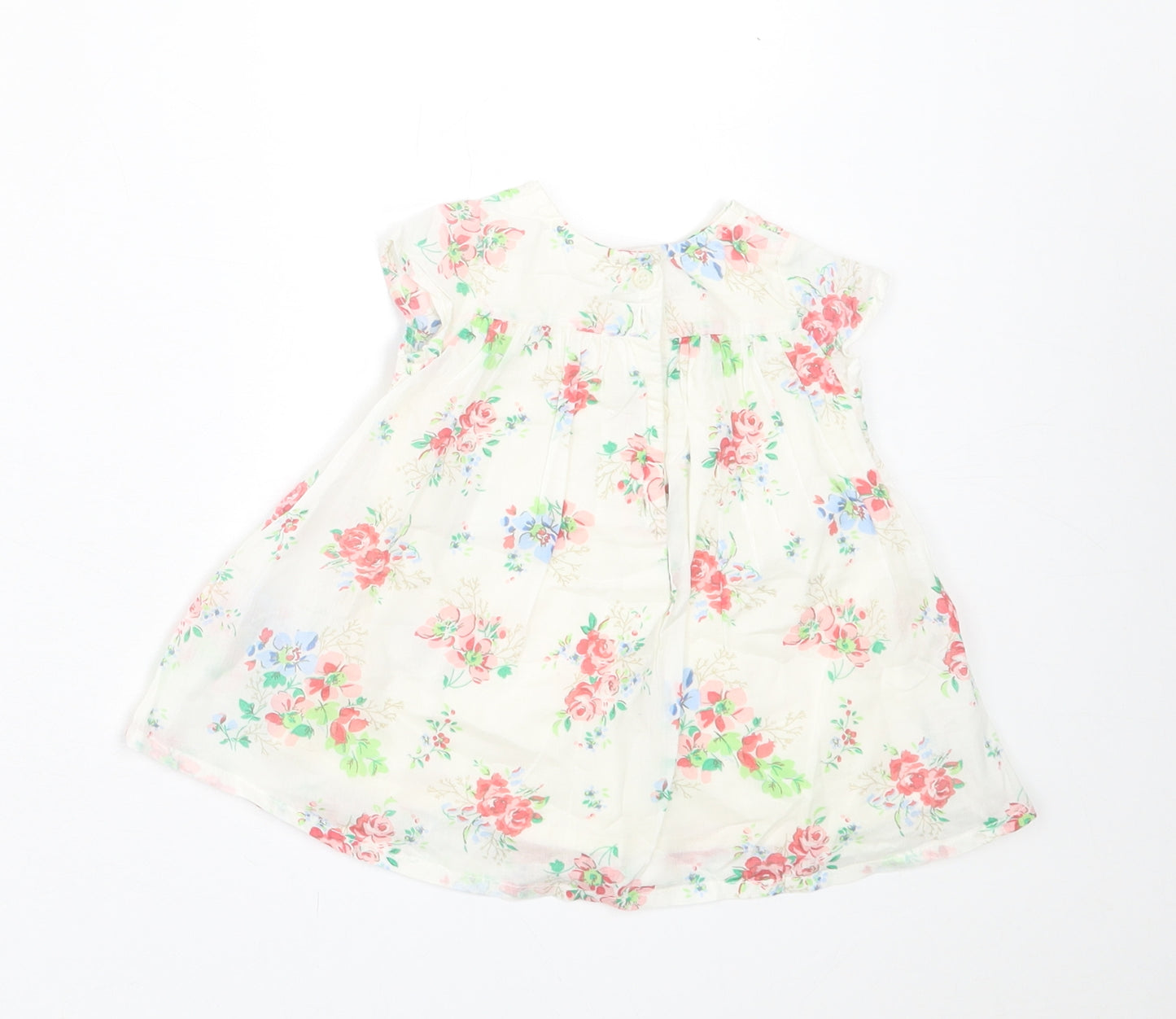 NEXT Girls Beige Floral Cotton A-Line  Size Newborn  Crew Neck Button