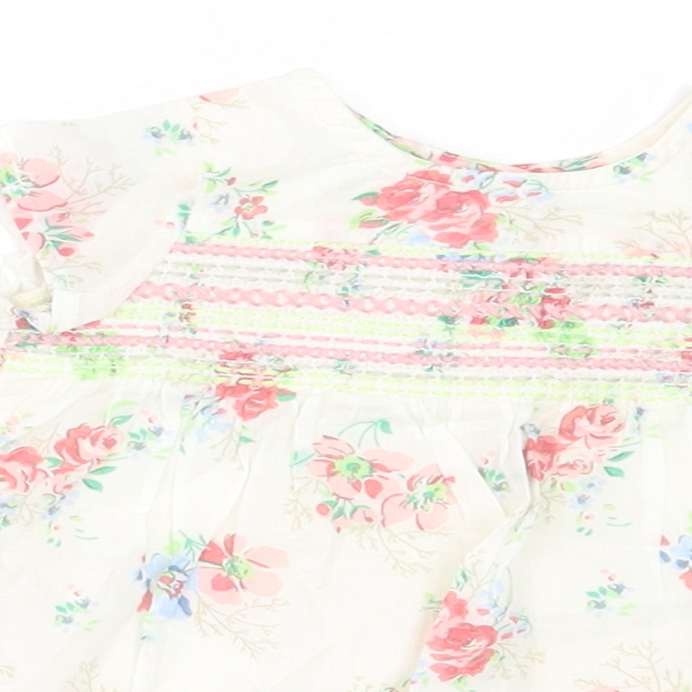 NEXT Girls Beige Floral Cotton A-Line  Size Newborn  Crew Neck Button